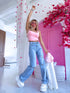 Light pink, basic top with a square neckline